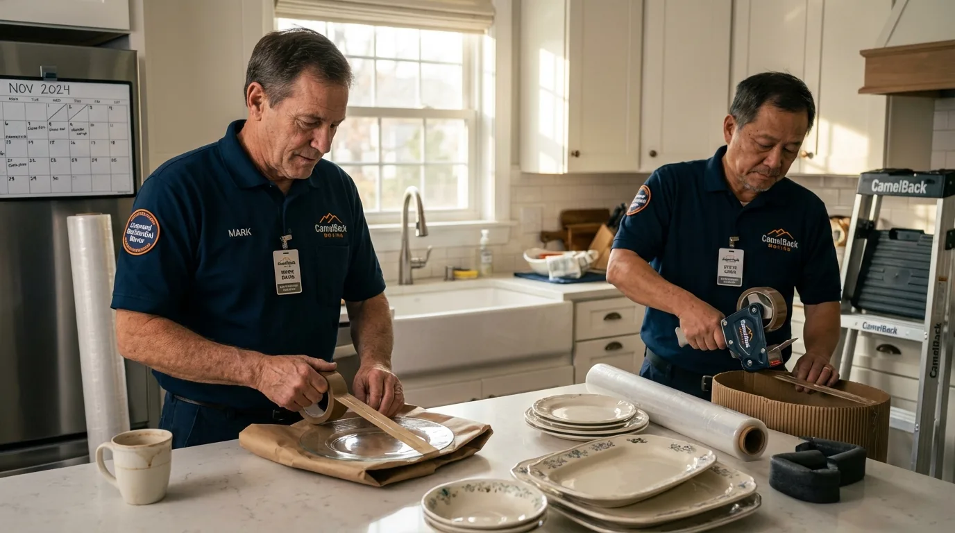 Professional crew packing kitchen dishware in Savage, MD
